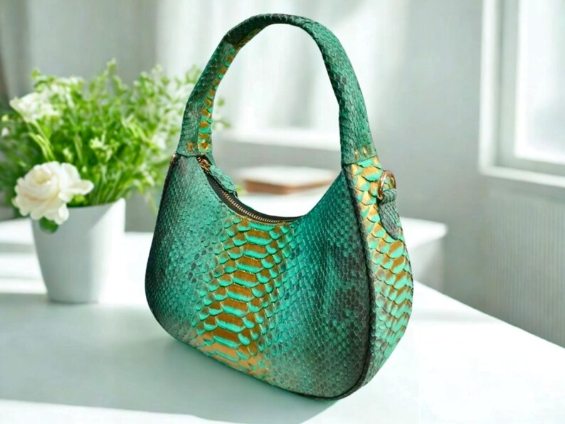 Python Snakeskin Tote Bag, Moon Leather Tote, Snakeskin Handbag, Women's Purse, Fashion Leather Bag, Unique Shoulder Bag - 4