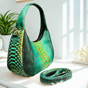 Python Snakeskin Tote Bag, Moon Leather Tote, Snakeskin Handbag, Women's Purse, Fashion Leather Bag, Unique Shoulder Bag - 3