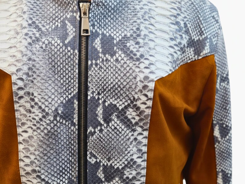 Men’s Genuine Python Snakeskin & Suede Leather Jacket: Exotic Real Python Skin Outerwear