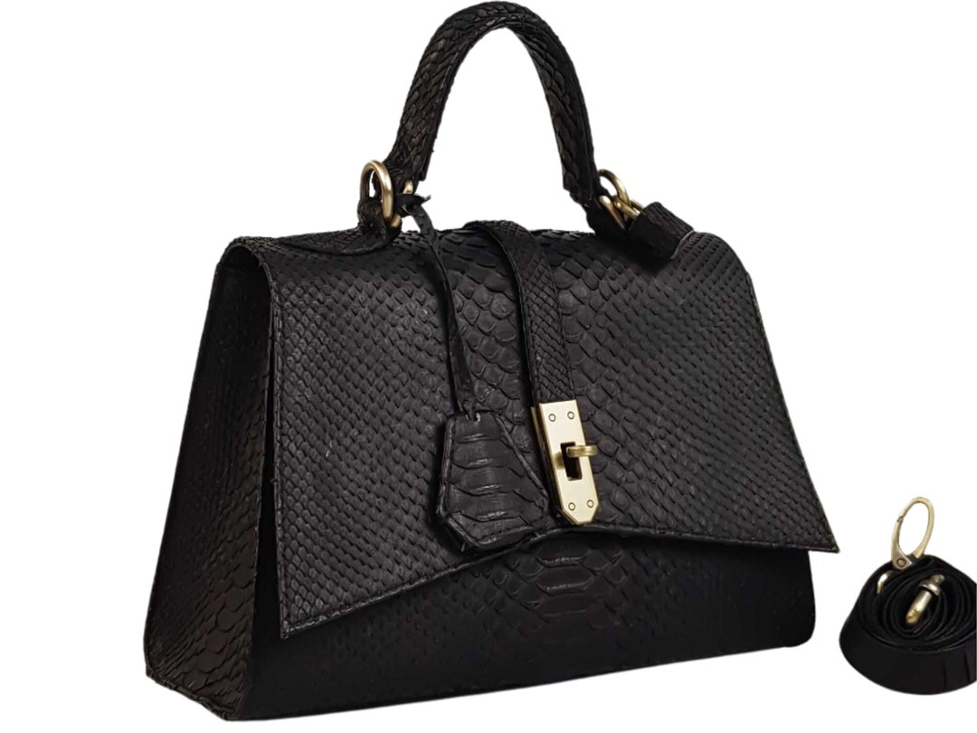 Handmade Triangle Flap Python Bag, Snakeskin Designer Handbag, Women's ...