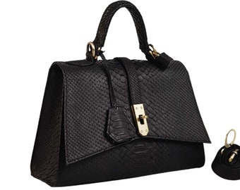 Borsa a patta triangolare in pitone fatta a mano, borsa da designer in pelle di serpente, borsa da donna, regalo per lei