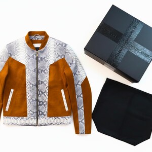 Men’s Genuine Python Snakeskin & Suede Leather Jacket: Exotic Real Python Skin Outerwear