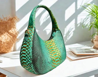 Borsa tote in pelle di pitone - Borsa a mano stile luna per donne amanti della moda