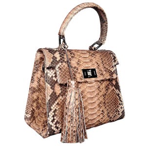 Bolso tipo cartera con asa superior de piel de serpiente auténtica