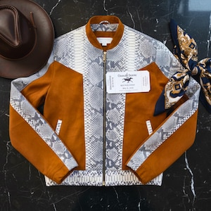 Men’s Genuine Python Snakeskin & Suede Leather Jacket: Exotic Real Python Skin Outerwear