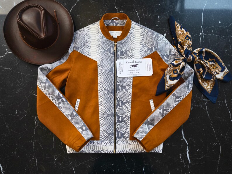 Men’s Genuine Python Snakeskin & Suede Leather Jacket: Exotic Real Python Skin Outerwear