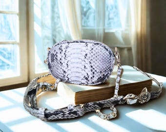Python Snakeskin Round Bag: Leather Crossbody Purse