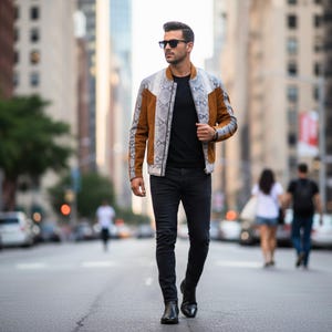 Men’s Genuine Python Snakeskin & Suede Leather Jacket: Exotic Real Python Skin Outerwear