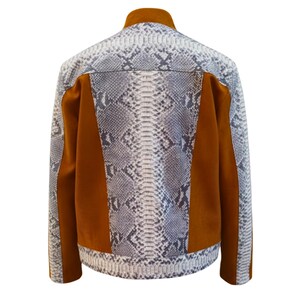 Men’s Genuine Python Snakeskin & Suede Leather Jacket: Exotic Real Python Skin Outerwear