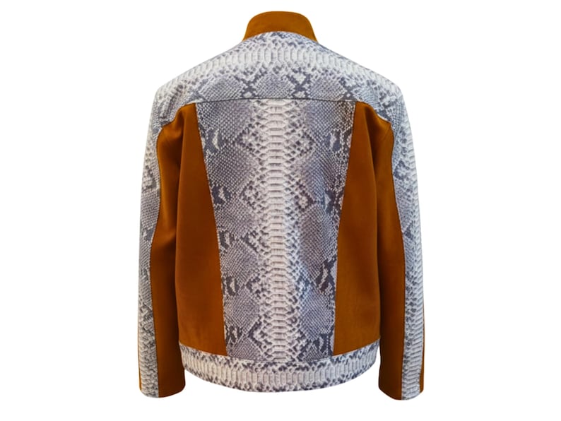 Men’s Genuine Python Snakeskin & Suede Leather Jacket: Exotic Real Python Skin Outerwear