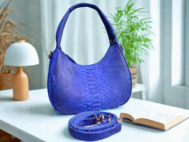 Python Snakeskin Tote Bag, Moon Leather Tote, Snakeskin Handbag, Women's Purse, Fashion Leather Bag, Unique Shoulder Bag - 7