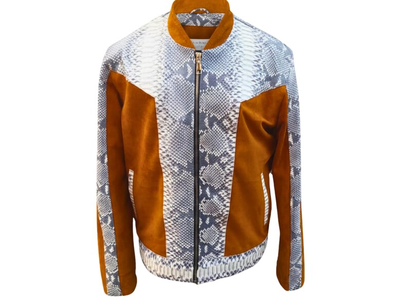 Men’s Genuine Python Snakeskin & Suede Leather Jacket: Exotic Real Python Skin Outerwear