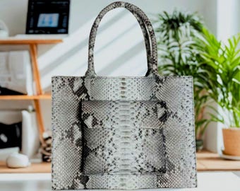 Borsa a mano in pelle di serpente con tasche anteriori e borsa tote per tutti i giorni
