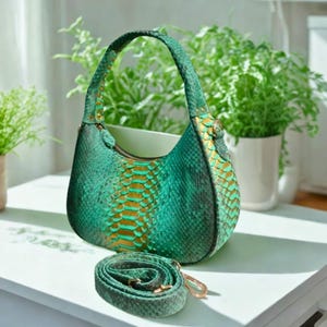 Python Snakeskin Tote Bag, Moon Leather Tote, Snakeskin Handbag, Women's Purse, Fashion Leather Bag, Unique Shoulder Bag - 1