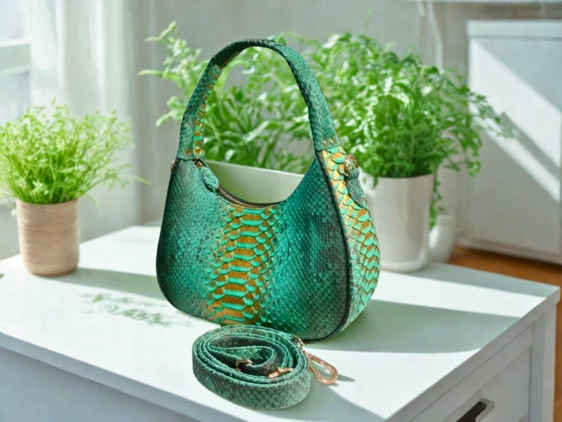 Python Snakeskin Tote Bag, Moon Leather Tote, Snakeskin Handbag, Women's Purse, Fashion Leather Bag, Unique Shoulder Bag - 1