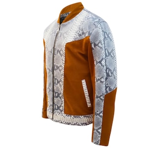 Men’s Genuine Python Snakeskin & Suede Leather Jacket: Exotic Real Python Skin Outerwear