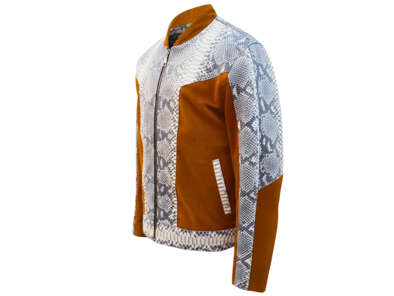 Men’s Genuine Python Snakeskin & Suede Leather Jacket: Exotic Real Python Skin Outerwear