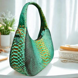 Python Snakeskin Tote Bag, Moon Leather Tote, Snakeskin Handbag, Women's Purse, Fashion Leather Bag, Unique Shoulder Bag - 2