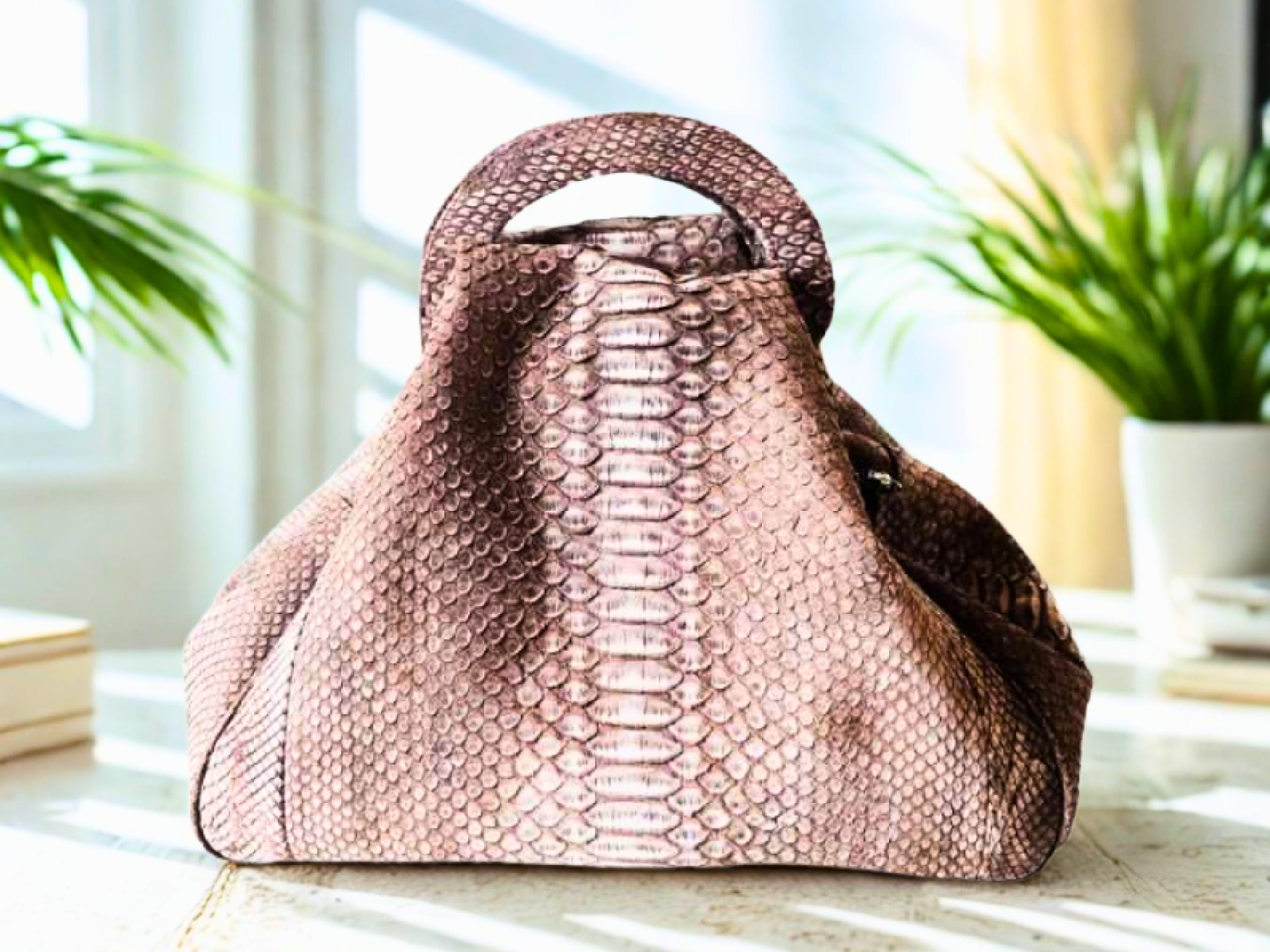 Unique Python Leather Top Handle Bag - Exotic Snake Skin Purse