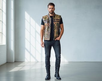 Men’s Genuine Python Snakeskin Leather Vest: Handmade Reptile Skin Biker Fashion