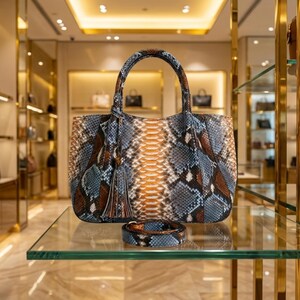 Soft Python Snakeskin Tote Leather Bag: Everyday Work Handbag for Women