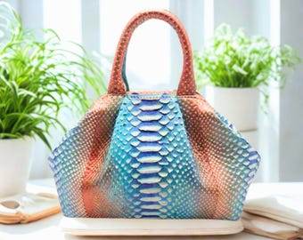 Borsa in pelle di pitone colorata - Borsa unica in pelle di serpente