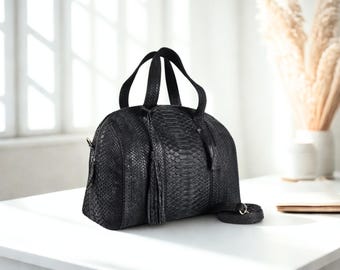 Borsa da viaggio in pelle di pitone e pelle di serpente