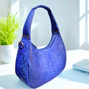 Python Snakeskin Tote Bag, Moon Leather Tote, Snakeskin Handbag, Women's Purse, Fashion Leather Bag, Unique Shoulder Bag - 6