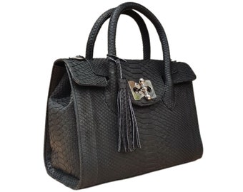 Bolso satchel de piel de serpiente y pitón: Bolso de hombro de moda
