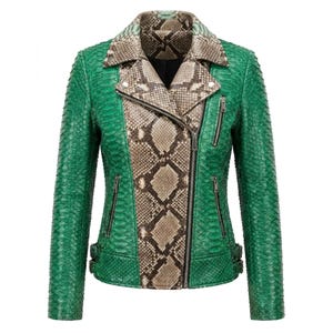 Green Python Snakeskin Leather Jacket