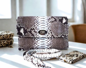 パイソンスネークスキンレザーバッグ ウエストバックストラップスタイル 財布