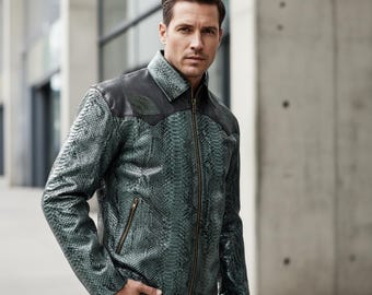 Men's Genuine Python Leather Jacket | Real Snake Skin | Zip-up