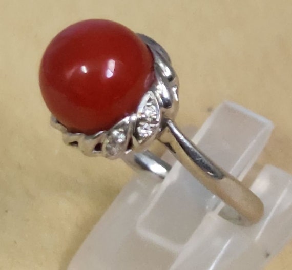 Marvelous French art deco platinum and red deep c… - image 1