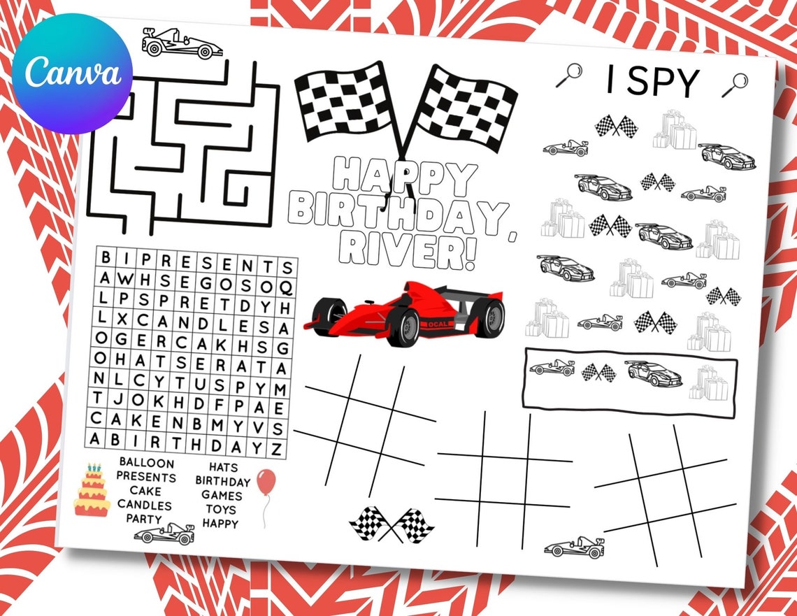 Race Car Birthday Party Coloring Sheet Race Car Party Birthday Coloring ...