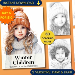 30 Winter Coloring Pages in Grayscale, Adult Coloring Book, Christmas Coloring Sheets, Realistic Coloring Digital