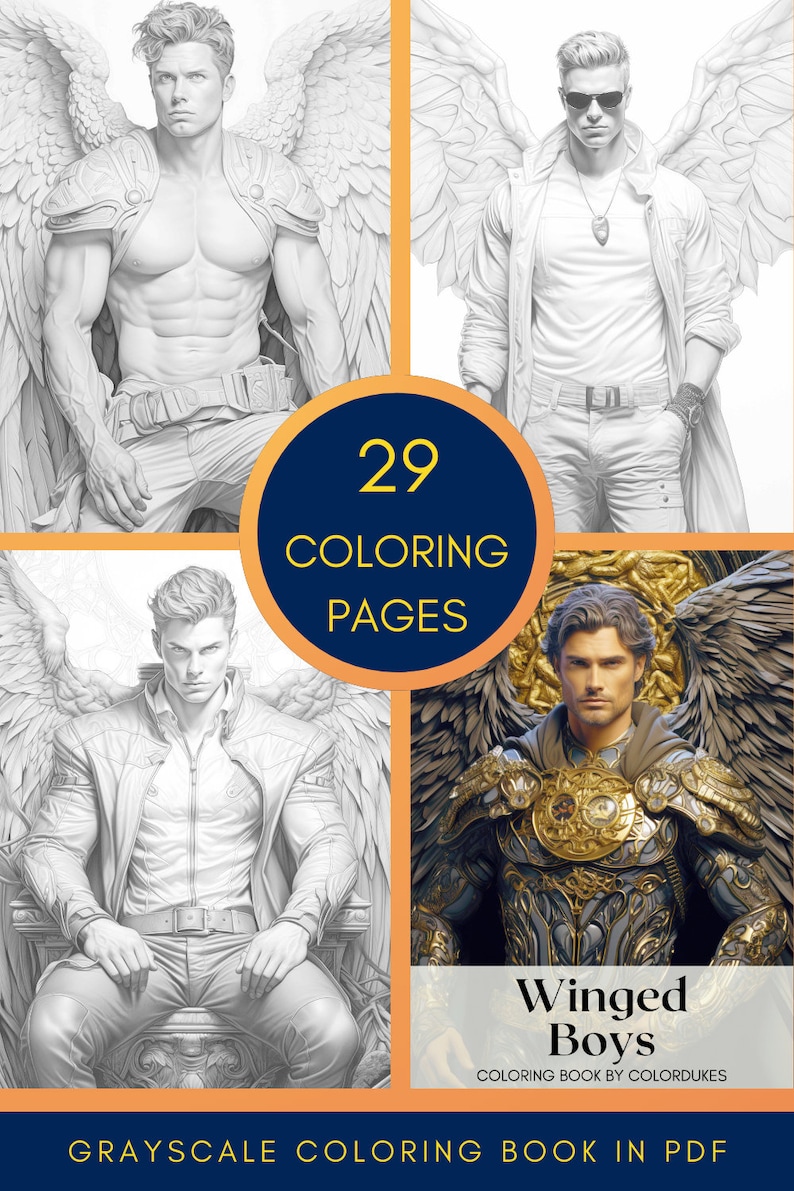 Winged Man Color Angels Coloring Pages for Adults, Winged Warriors Coloring Book in ...