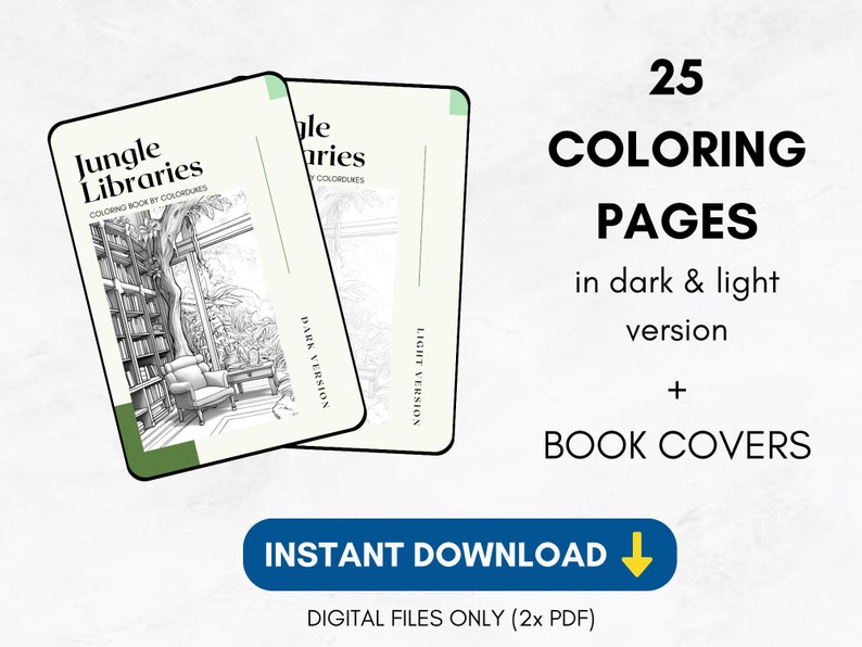 25 Coloring Pages, Jungle Libraries Grayscale Adult Coloring Book, Gift ...