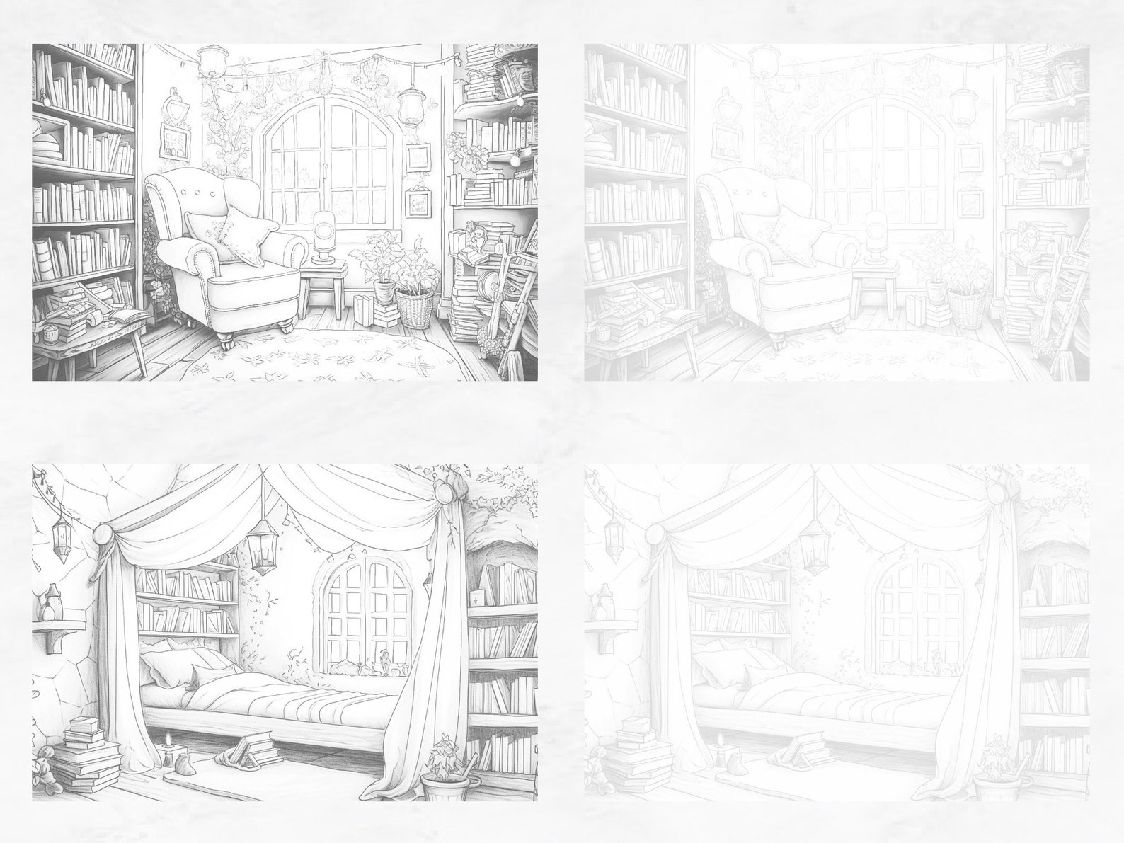 Pygment Library Logo 7 Coloring Pages Fairytale Reading Nook Coloring Book, Grayscale ...