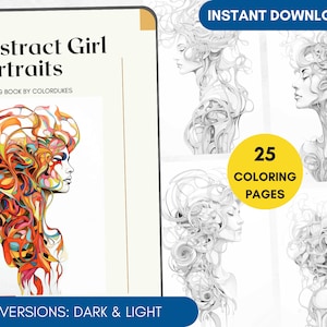 25 Abstract Coloring Pages Woman Portraits Grayscale Adult Coloring Book, Sculpture Coloring, People Coloring Digital Printable PDF