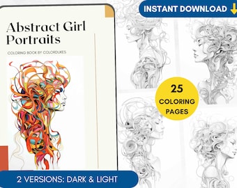 25 Abstract Coloring Pages Woman Portraits Grayscale Adult Coloring Book, Sculpture Coloring, People Coloring Digital Printable PDF