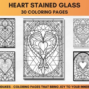 Stained Glass Hearts Coloring Pages, Valentines Day Adult Coloring Book ...