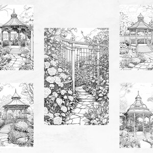25 Coloring Pages, Secret Gardens, Coloring Book for Adults Grayscale, Floral Coloring Page, Advanced Coloring Book Intricate, PDF Coloring image 5