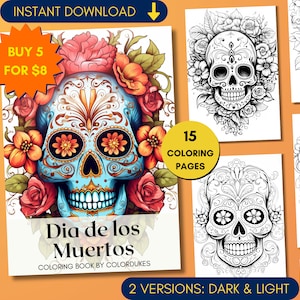 15 Dia de los Muertos Coloring Pages, Sugar Skull Coloring Book, Calaveras Coloring Sheets, Digital Coloring PDF
