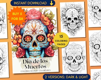 15 Dia de los Muertos Coloring Pages, Sugar Skull Coloring Book, Calaveras Coloring Sheets, Digital Coloring PDF
