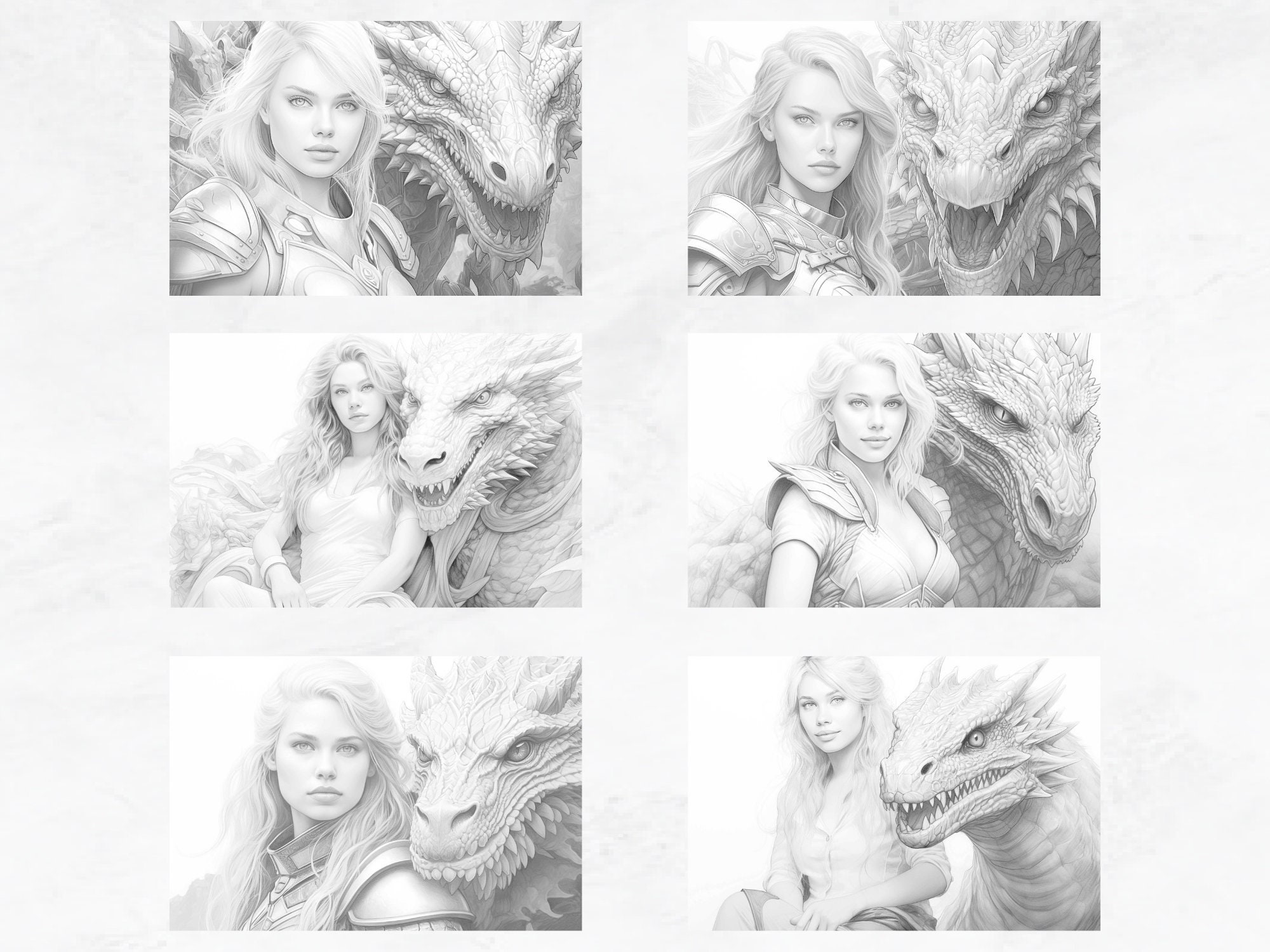 31 Dragon Rider Coloring Pages Grayscale Adult Coloring Book, Fantasy ...