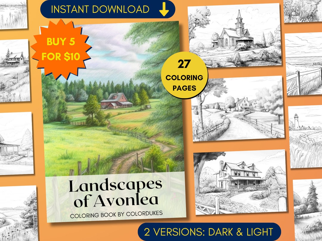 27 Color Pages 27 Coloring Pages, Landscapes of Avonlea Grayscale Adult Coloring Book ...