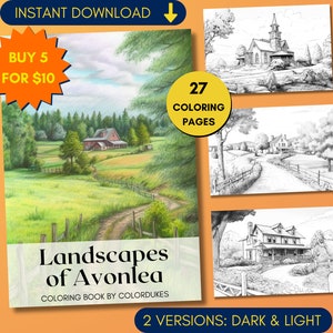 27 Coloring Pages, Landscapes of Avonlea Grayscale Adult Coloring Book, Countryside Coloring, Anne of Green Gables Coloring Pages