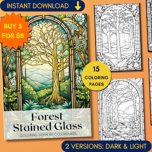 15 Forest Coloring Pages Stained Glass, Not Grayscale Coloring Book for ...