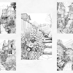 25 Coloring Pages, Secret Gardens, Coloring Book for Adults Grayscale, Floral Coloring Page, Advanced Coloring Book Intricate, PDF Coloring image 7