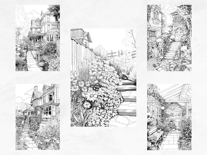 25 Coloring Pages, Secret Gardens, Coloring Book for Adults Grayscale, Floral Coloring Page, Advanced Coloring Book Intricate, PDF Coloring image 7